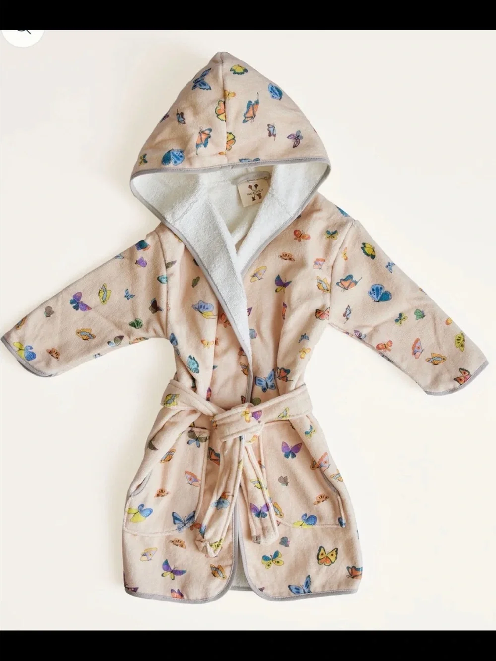 🦋 Timo & Violet Butterfly Hooded Bathrobe 1-2Y Velour Terry